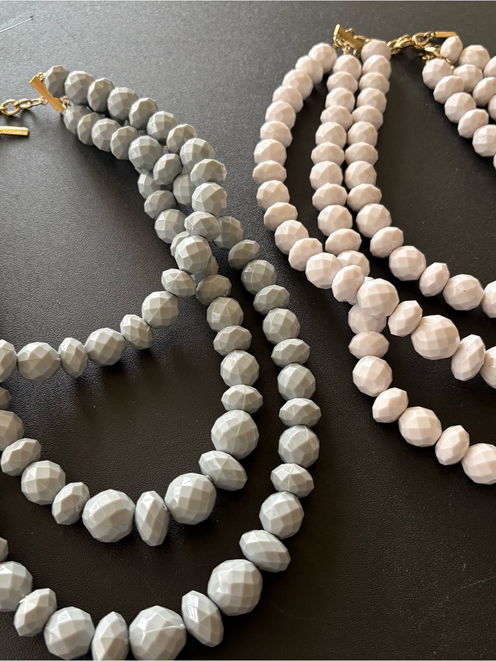 (2) SugarFix Triple-Strand Beaded Necklace in Grey and White